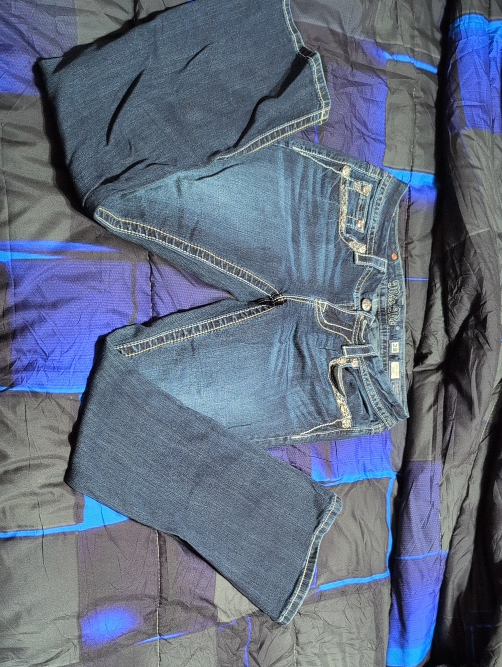 Miss Me Dark Blue Bootcut Jeans with Contrast Stitching